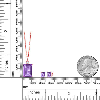 7.39カラット  天然 アメジスト ネックレス ピアス セット   シルバー925 18金 ピンクゴールド 加工  2月 誕生石