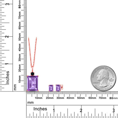 7.39カラット  天然 アメジスト ネックレス ピアス セット   シルバー925 18金 ピンクゴールド 加工  2月 誕生石