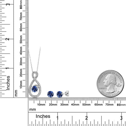 2.4カラット  シンセティック サファイア ネックレス ピアス セット   シルバー925  9月 誕生石