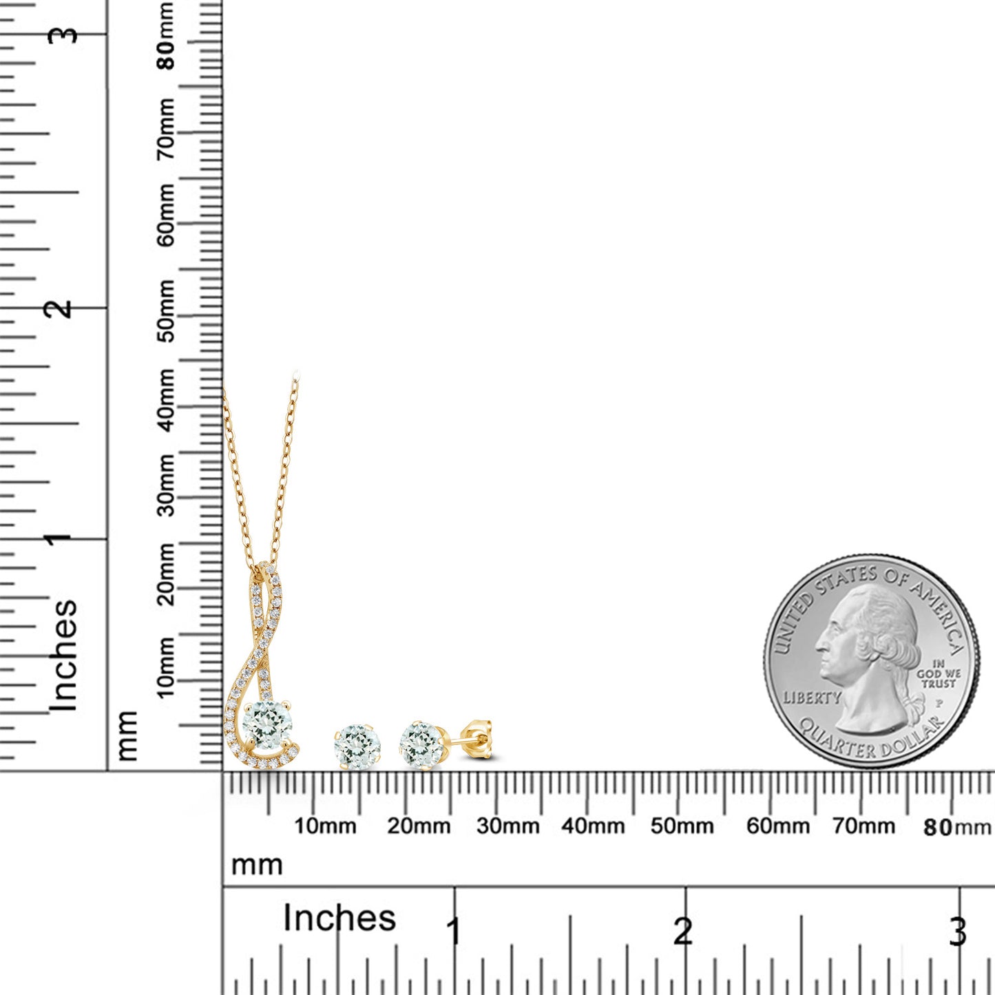 1.76カラット  天然 アクアマリン ネックレス ピアス セット  シンセティック ホワイトサファイア シルバー925 18金 イエローゴールド 加工  3月 誕生石