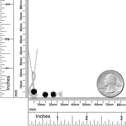 1.91カラット  天然 ブラックダイヤモンド ネックレス ピアス セット  シンセティック ホワイトサファイア シルバー925
