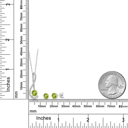 1.91カラット  天然石 ペリドット ネックレス ピアス セット  シンセティック ホワイトサファイア シルバー925  8月 誕生石