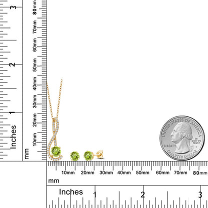 1.91カラット  天然石 ペリドット ネックレス ピアス セット  シンセティック ホワイトサファイア シルバー925 18金 イエローゴールド 加工  8月 誕生石