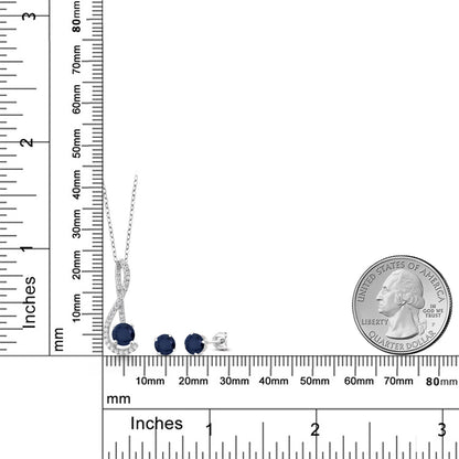 2.06カラット  天然 サファイア ネックレス ピアス セット  シンセティック ホワイトサファイア シルバー925  9月 誕生石
