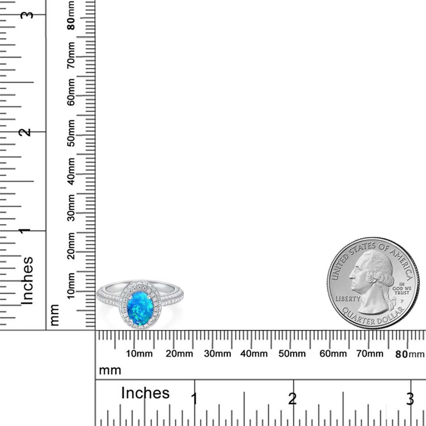 1.7カラット  シミュレイテッド ブルーオパール リング 指輪  モアサナイト シルバー925  10月 誕生石