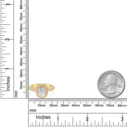 1.64カラット  シミュレイテッド ホワイトオパール リング 指輪  モアサナイト シルバー925 18金 イエローゴールド 加工  10月 誕生石