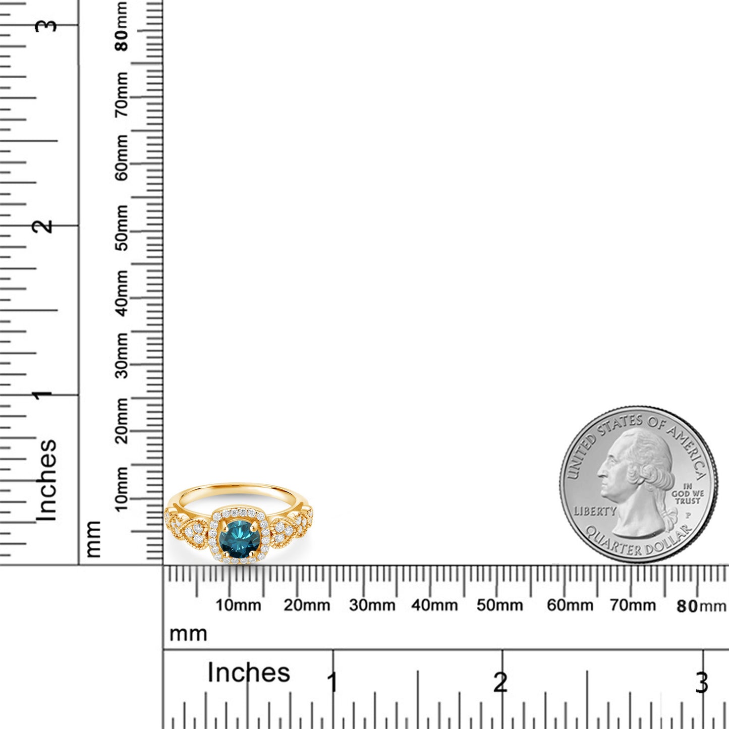 1.23カラット  天然 ブルーダイヤモンド リング 指輪  モアサナイト シルバー925 18金 イエローゴールド 加工
