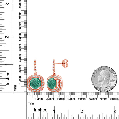 6.71カラット 天然 マラカイト ピアス モアサナイト シルバー925 18金 ピンクゴールド 加工