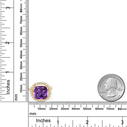 7.28カラット 天然 アメジスト リング 指輪 モアサナイト シルバー925 18金 イエローゴールド 加工 2月 誕生石
