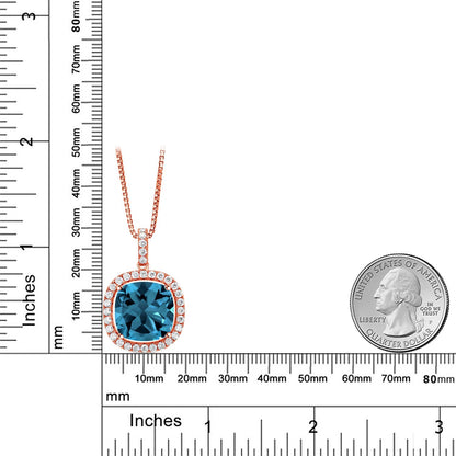 14.25カラット 天然 ロンドンブルートパーズ ネックレス モアサナイト シルバー925 18金 ピンクゴールド 加工 11月 誕生石
