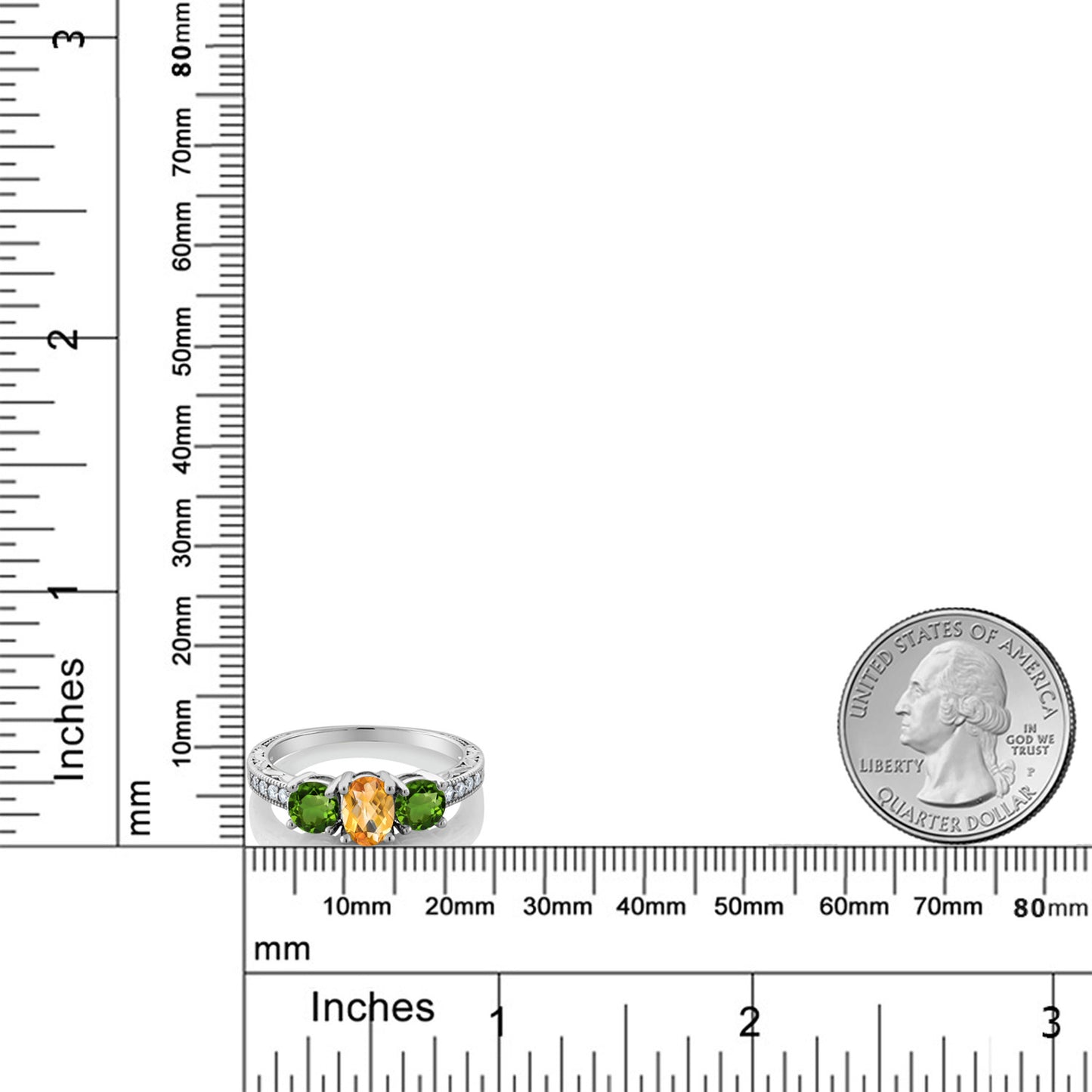 1.85カラット  天然 シトリン リング 指輪  天然 クロムダイオプサイド シルバー925  11月 誕生石