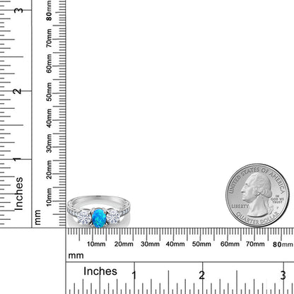 1.75カラット  シミュレイテッド ブルーオパール リング 指輪  モアサナイト シルバー925  10月 誕生石