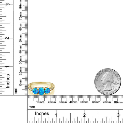 1.75カラット  シミュレイテッド ブルーオパール リング 指輪   シルバー925 18金 イエローゴールド 加工  10月 誕生石