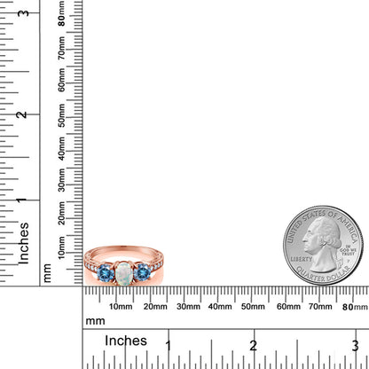 2.12カラット シミュレイテッド ホワイトオパール リング 指輪 ブルー モアサナイト シルバー925 18金 ピンクゴールド 加工 10月 誕生石
