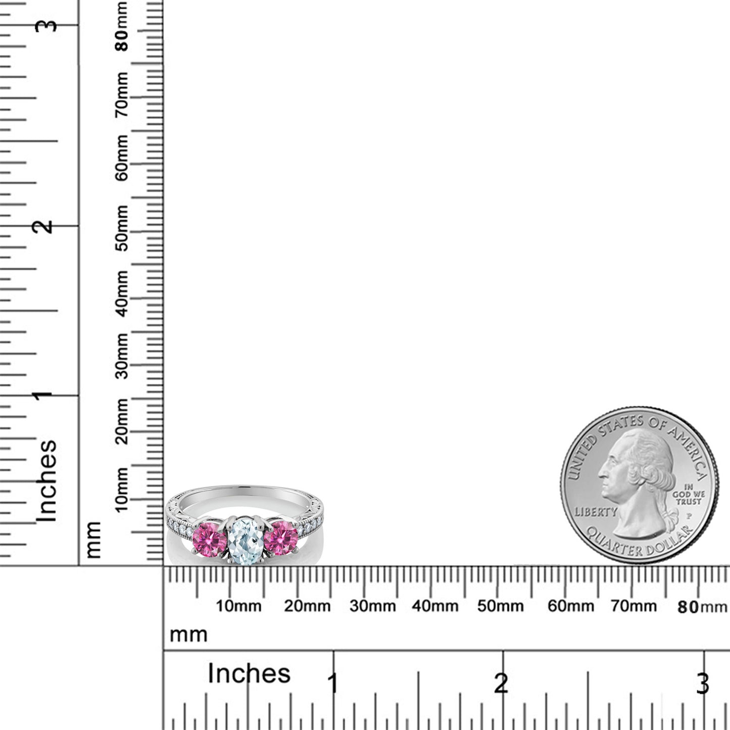 1.87カラット  天然 アクアマリン リング 指輪  ピンク モアサナイト シルバー925  3月 誕生石