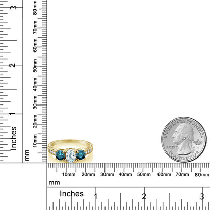 1.97カラット  天然 アクアマリン リング 指輪  天然 ブルーダイヤモンド シルバー925 18金 イエローゴールド 加工  3月 誕生石