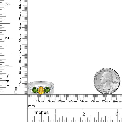 1.87カラット  天然 シトリン リング 指輪  天然 クロムダイオプサイド シルバー925  11月 誕生石