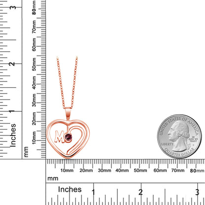 0.22カラット 天然 ロードライトガーネット オープンハート ネックレス シルバー925 18金 ピンクゴールド 加工 1月 誕生石