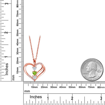 0.86カラット モアサナイト オープンハート ネックレス 天然石 ペリドット シルバー925 18金 ピンクゴールド 加工