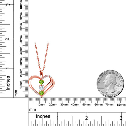 0.95カラット 天然石 ペリドット オープンハート ネックレス 天然 アクアマリン シルバー925 18金 ピンクゴールド 加工 8月 誕生石