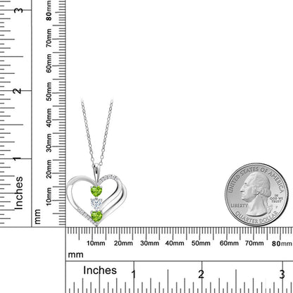0.93カラット 天然石 ペリドット オープンハート ネックレス モアサナイト シルバー925 8月 誕生石
