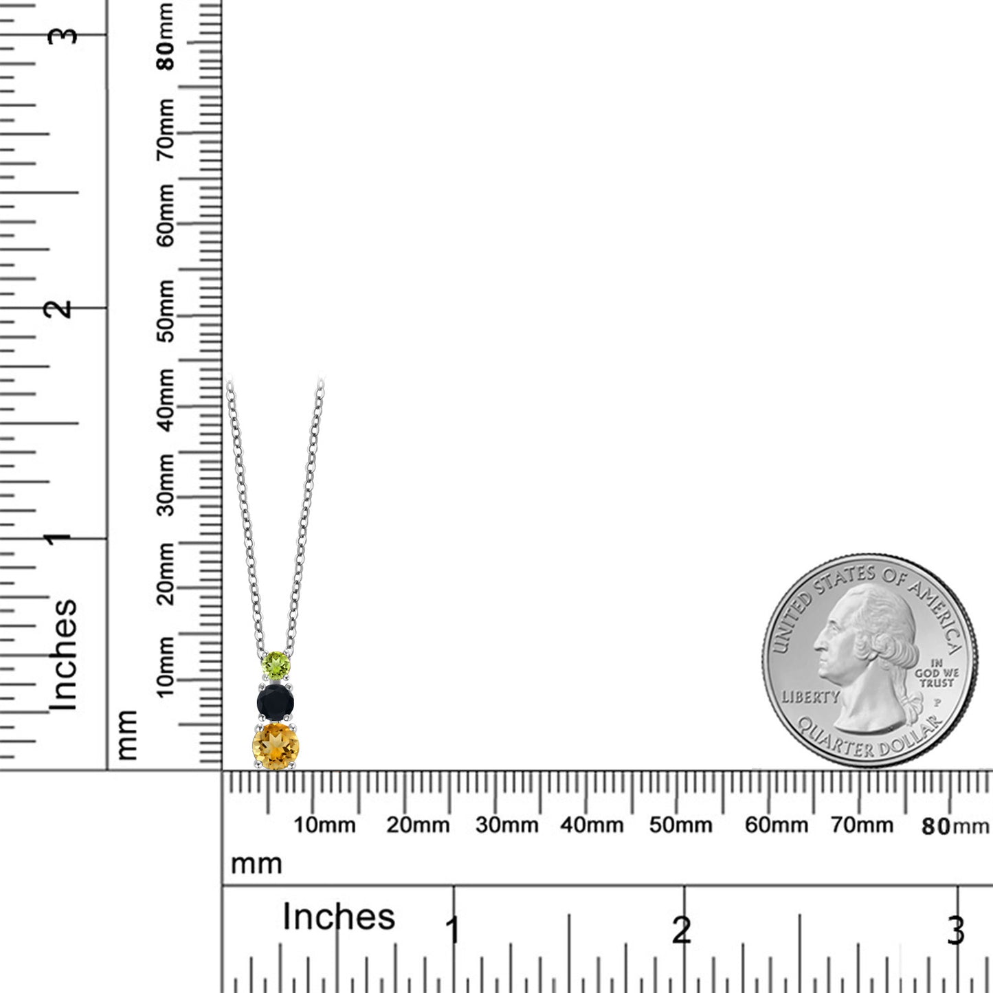 0.79カラット  天然 シトリン トリロジー ネックレス  天然 オニキス ロジウム プレーティング  11月 誕生石