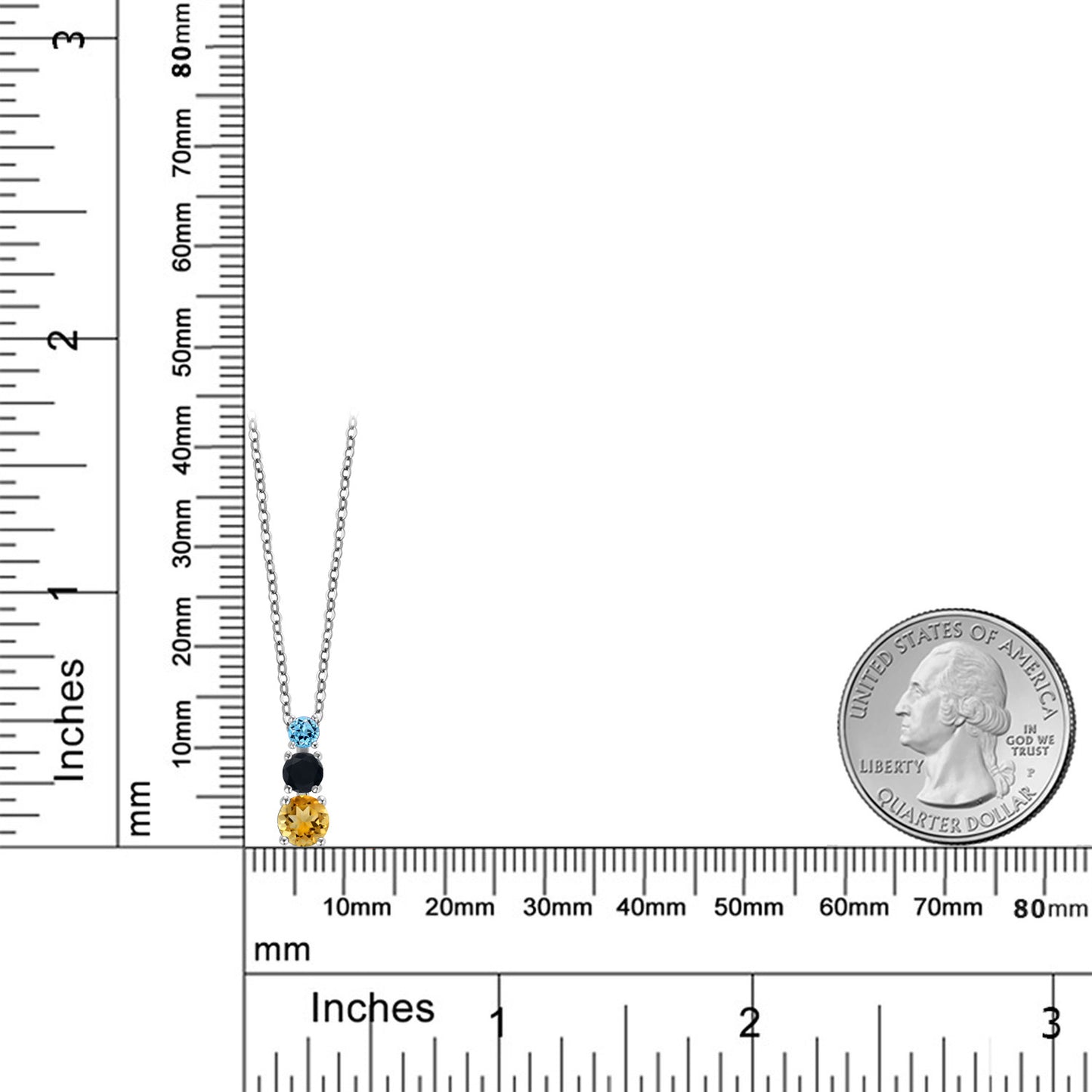0.82カラット  天然 シトリン トリロジー ネックレス  天然 オニキス ロジウム プレーティング  11月 誕生石