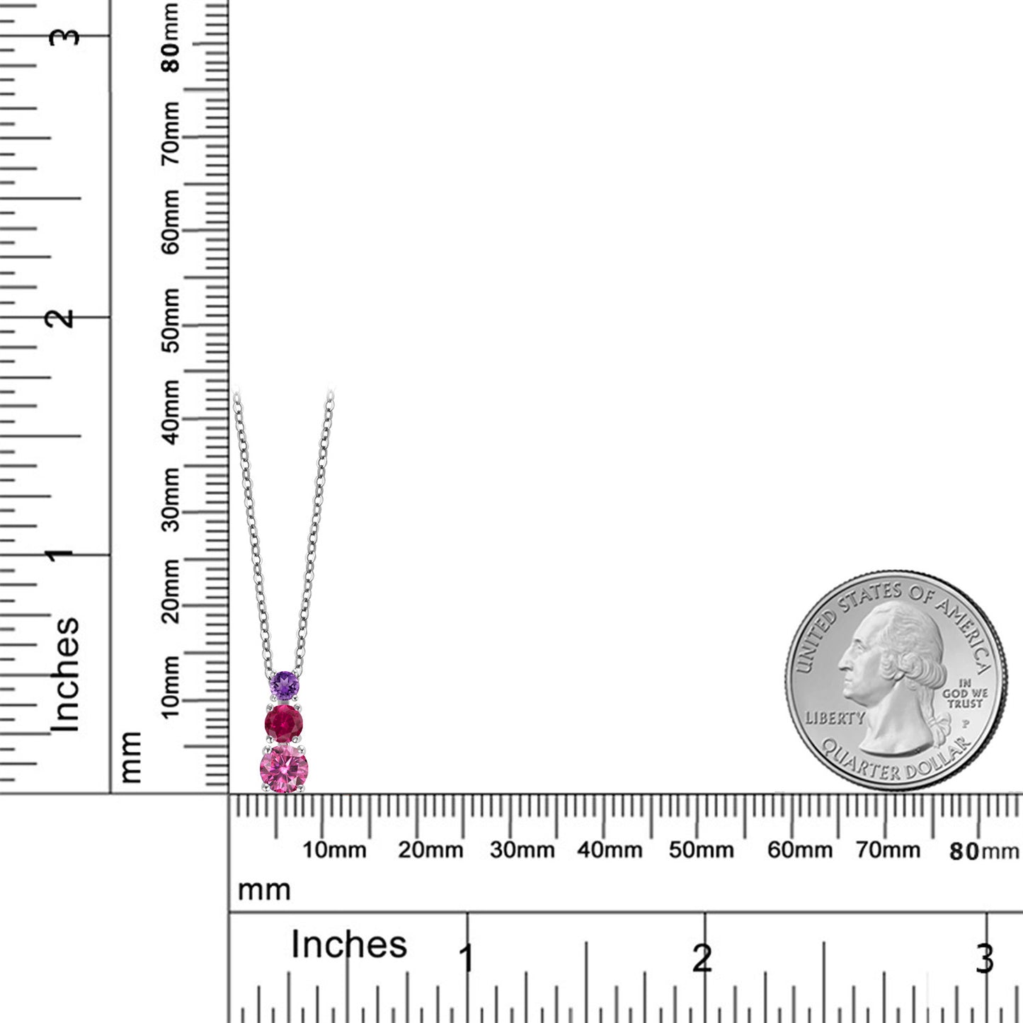 0.85カラット  ピンク モアサナイト トリロジー ネックレス  シンセティック ルビー ロジウム プレーティング