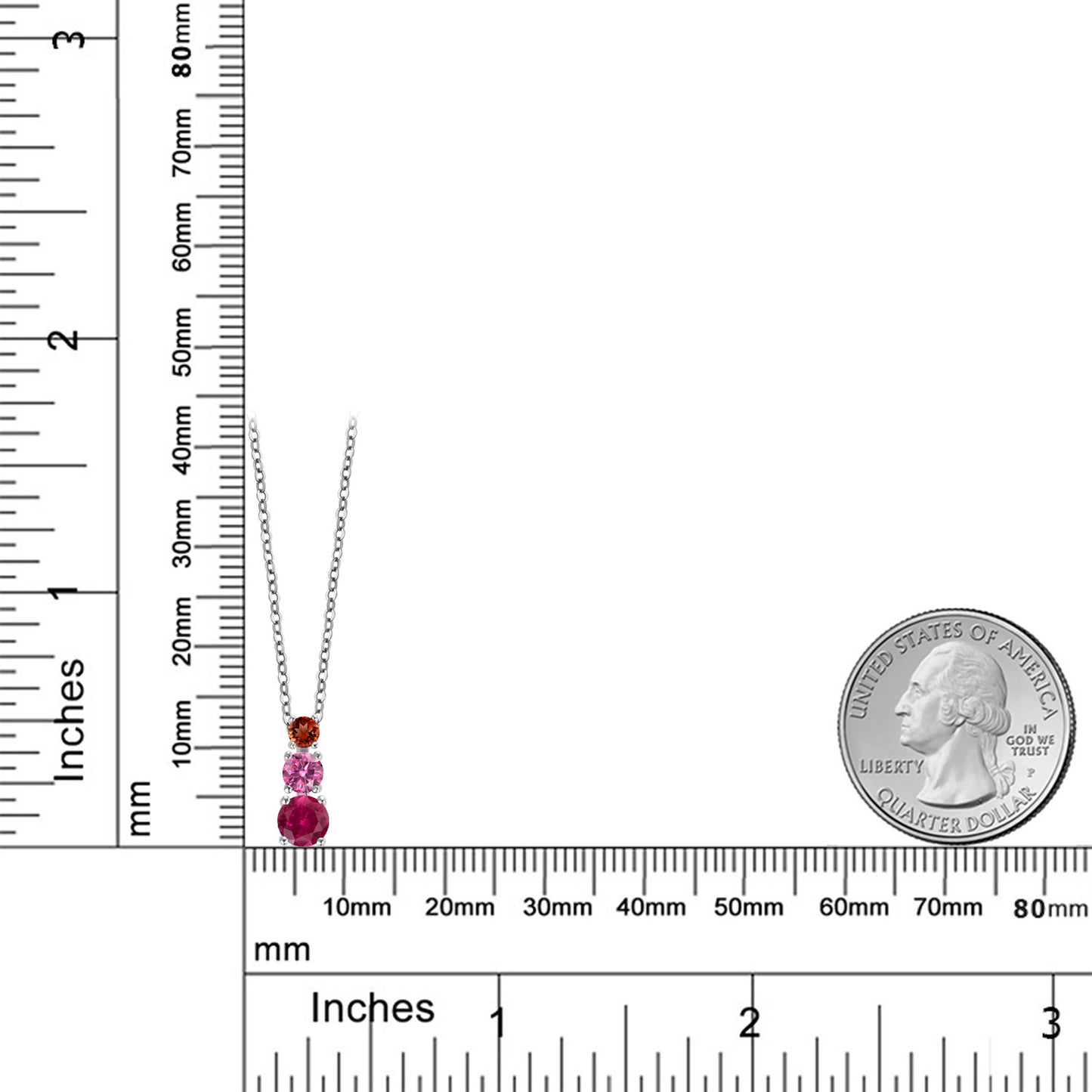 0.98カラット  シンセティック ルビー トリロジー ネックレス  ピンク モアサナイト ロジウム プレーティング  7月 誕生石