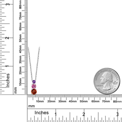 0.88カラット  天然 ガーネット トリロジー ネックレス  ピンク モアサナイト ロジウム プレーティング  1月 誕生石