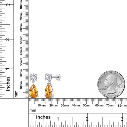 7.78カラット 天然 シトリン ピアス シンセティック ホワイトサファイア シルバー925 11月 誕生石