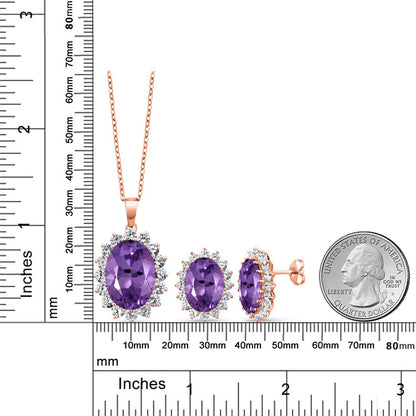 31.28カラット 天然 アメジスト ネックレス ピアス セット シルバー925 18金 ピンクゴールド 加工 2月 誕生石
