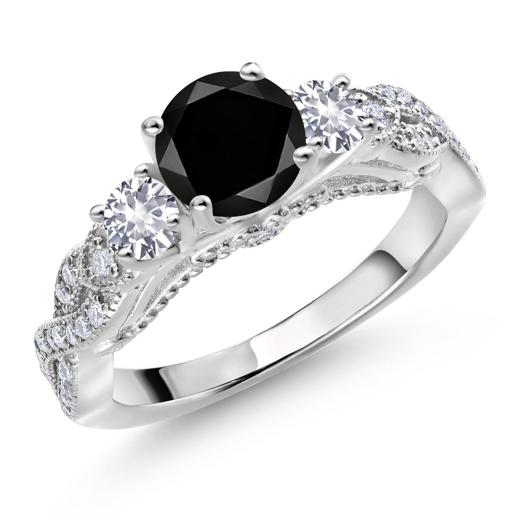 1.58カラット  天然 ブラックダイヤモンド リング 指輪  シンセティック ホワイトサファイア シルバー925