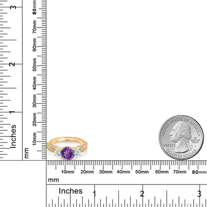 1.78カラット  天然 アメジスト リング 指輪  シミュレイテッド ホワイトオパール シルバー925 18金 イエローゴールド 加工  2月 誕生石