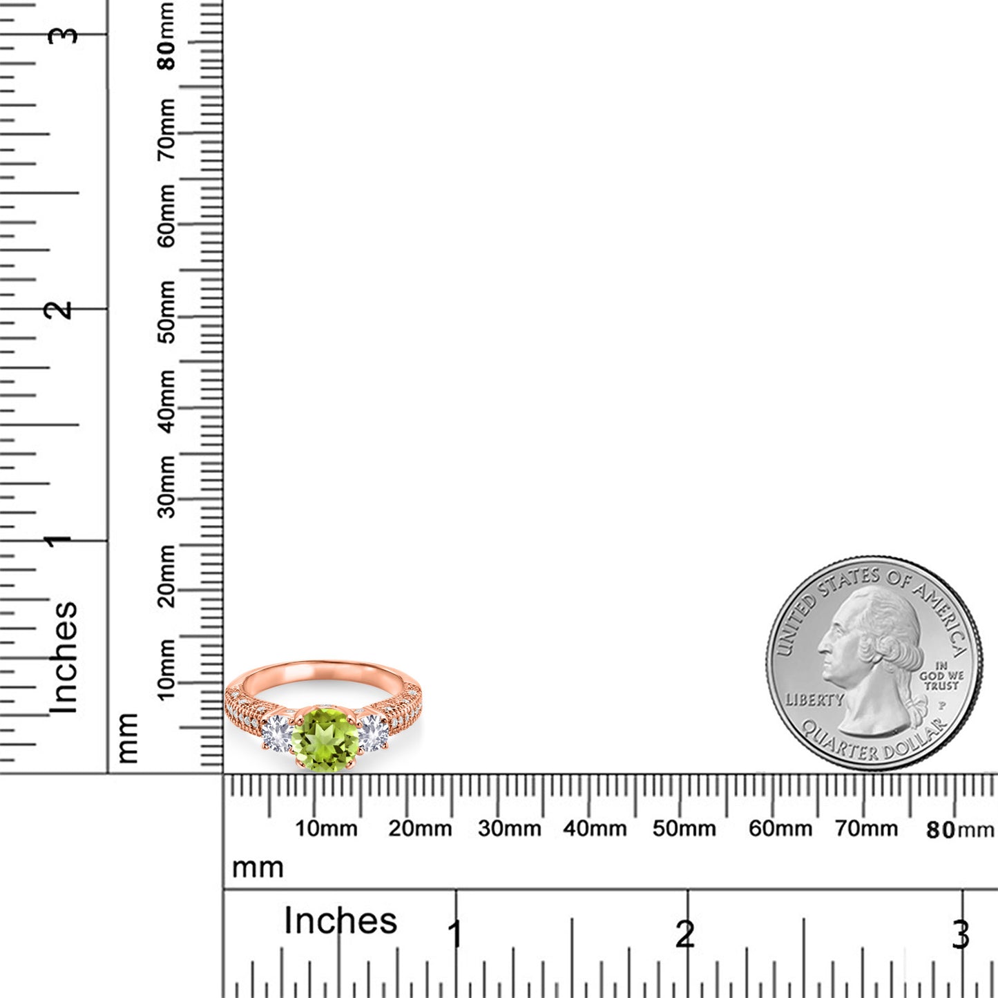 2.03カラット 天然石 ペリドット リング 指輪 シンセティック ホワイトサファイア シルバー925 18金 ピンクゴールド 加工 8月 誕生石
