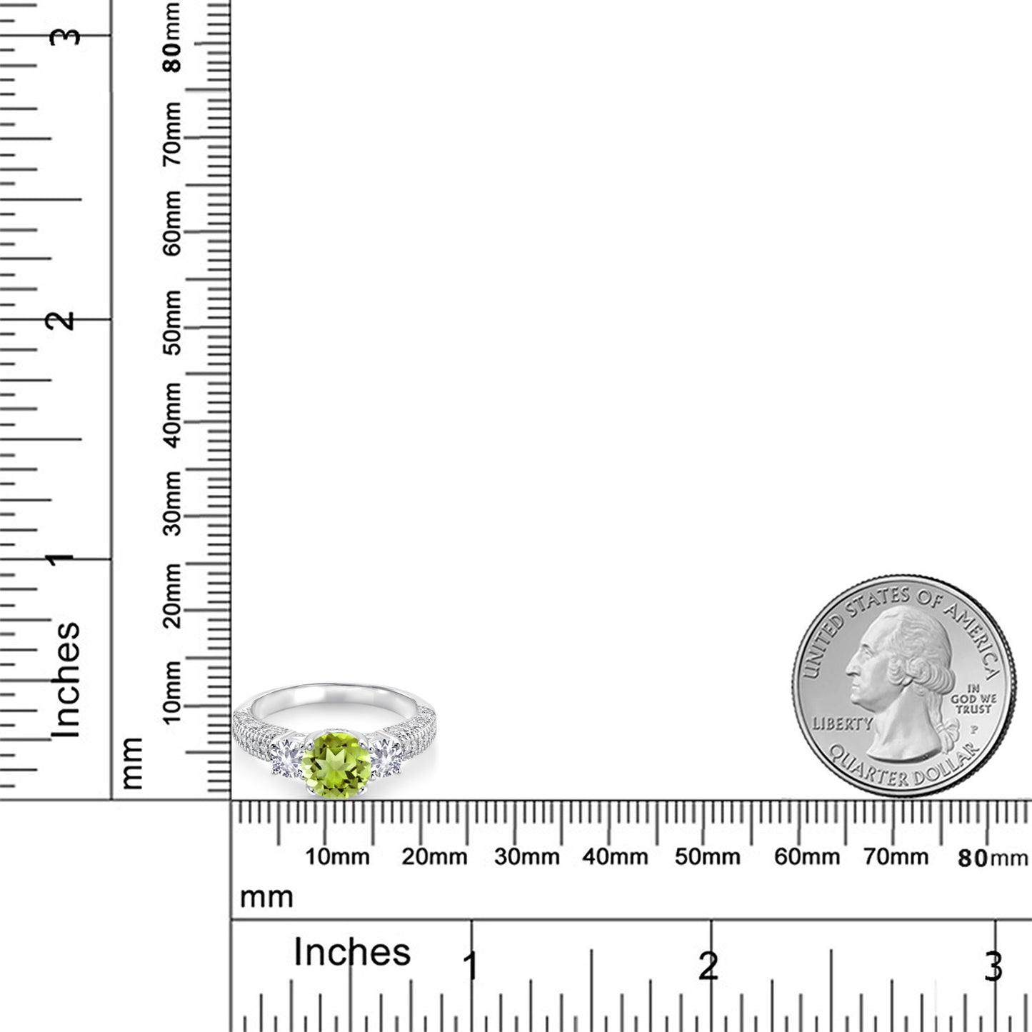2.03カラット 天然石 ペリドット リング 指輪 シンセティック ホワイトサファイア シルバー925 8月 誕生石