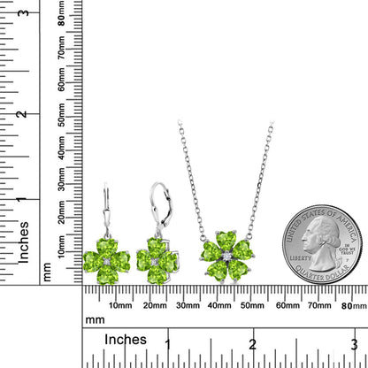 9.99カラット 天然石 ペリドット ネックレス ピアス セット ラボグロウンダイヤモンド シルバー925 8月 誕生石