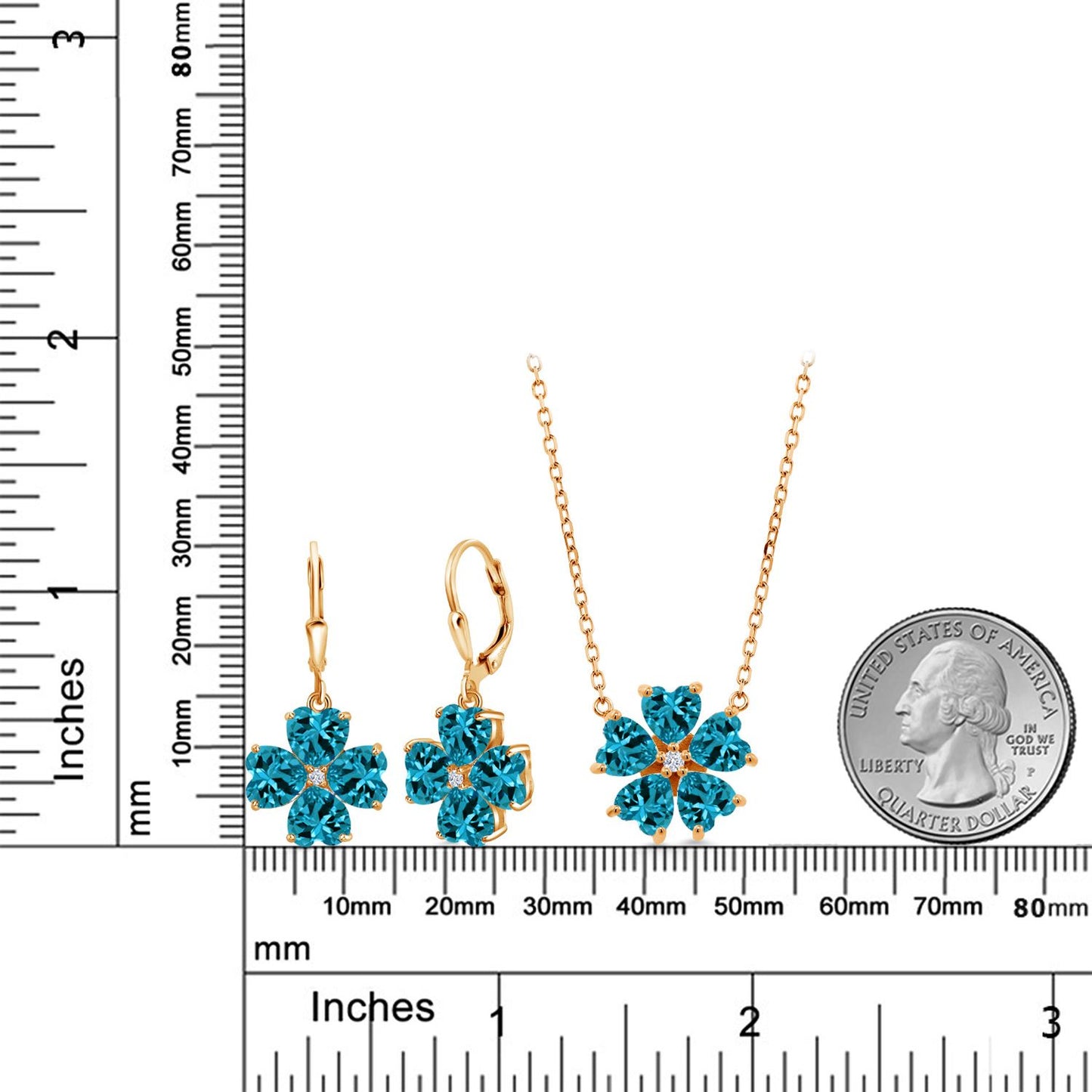 12.4カラット  天然 ロンドンブルートパーズ ネックレス ピアス セット   シルバー925 18金 イエローゴールド 加工  11月 誕生石