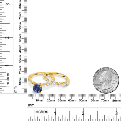 2.96カラット シンセティック サファイア スタックリング 天然 トパーズ シルバー925 18金 イエローゴールド 加工 9月 誕生石