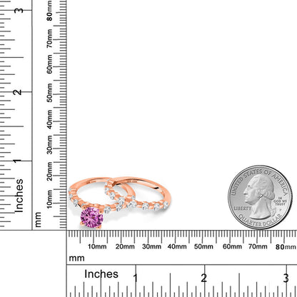 3.02カラット  シンセティック ピンクサファイア スタックリング  天然 トパーズ シルバー925 18金 ピンクゴールド 加工  9月 誕生石