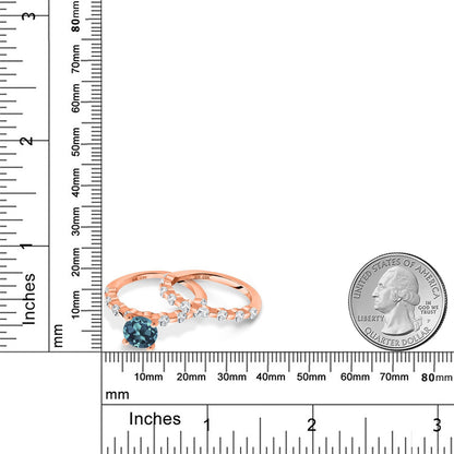 3.06カラット 天然 ロンドンブルートパーズ スタックリング 天然 トパーズ シルバー925 18金 ピンクゴールド 加工 11月 誕生石