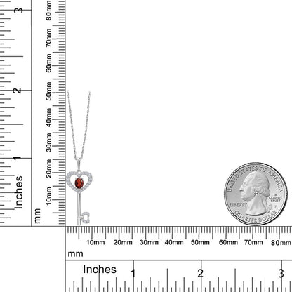0.36カラット 天然 ガーネット キーネックレス ラボグロウンダイヤモンド 10金 ホワイトゴールド K10 1月 誕生石
