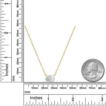 1カラット シミュレイテッド ホワイトオパール ネックレス 14金 イエローゴールド K14 10月 誕生石