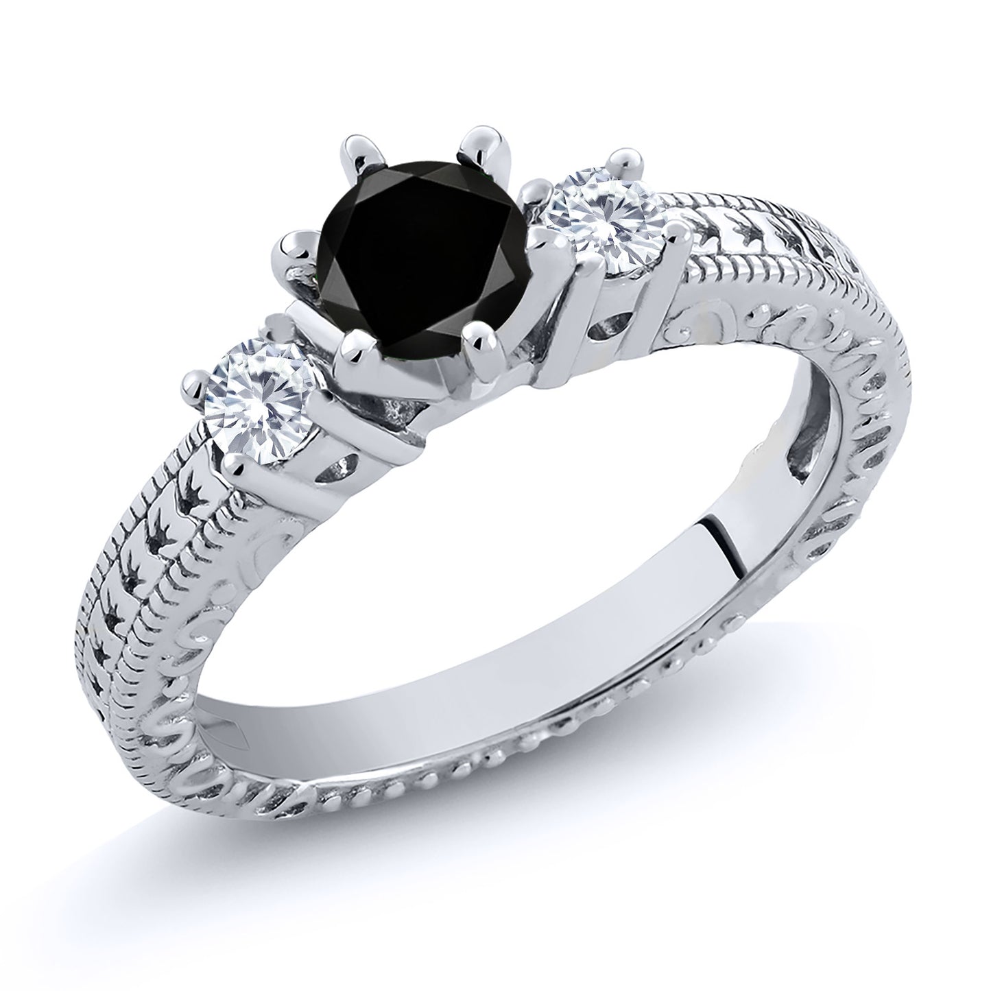 0.75カラット  天然 ブラックダイヤモンド リング 指輪  モアサナイト シルバー925