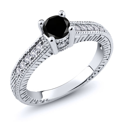 0.7カラット  天然 ブラックダイヤモンド リング 指輪  シンセティック ホワイトサファイア シルバー925