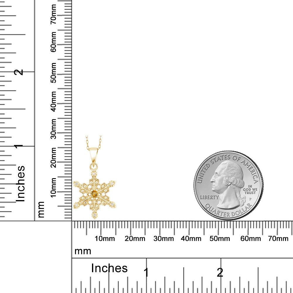 0.07カラット  天然 シトリン ネックレス  天然 ダイヤモンド シルバー925 18金 イエローゴールド 加工  11月 誕生石