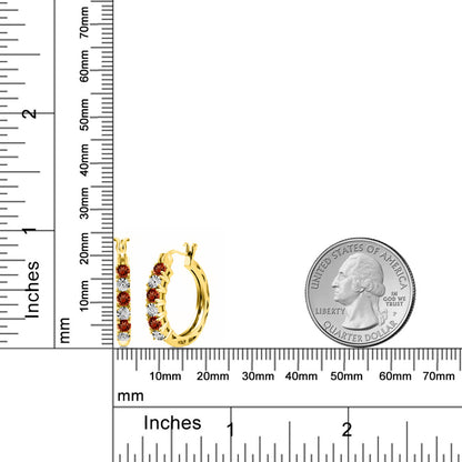 0.91カラット 天然 ガーネット フープピアス ラボグロウンダイヤモンド シルバー925 18金 イエローゴールド 加工 1月 誕生石