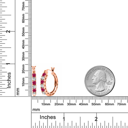 0.94カラット 天然 ルビー フープピアス ラボグロウンダイヤモンド シルバー925 18金 ピンクゴールド 加工 7月 誕生石