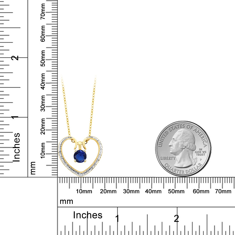 0.6カラット シンセティック サファイア オープンハート ネックレス シルバー925 18金 イエローゴールド 加工 9月 誕生石