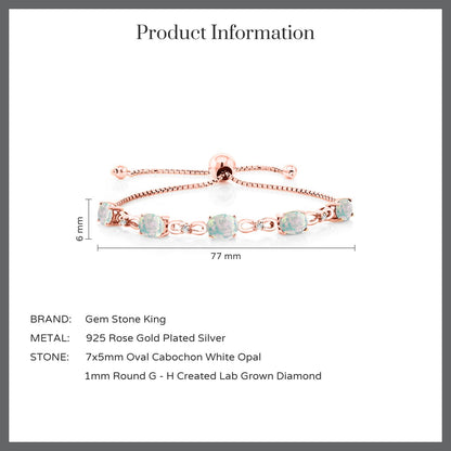 5.02カラット  シミュレイテッド ホワイトオパール ブレスレット  ラボグロウンダイヤモンド シルバー925 18金 ピンクゴールド 加工  10月 誕生石